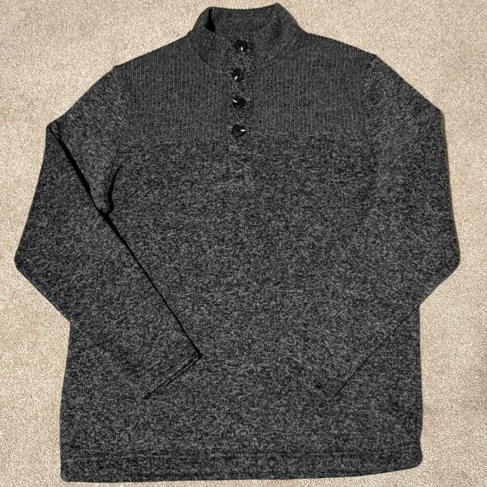 Telluride Clothing Company Mens Knit Sweater Henley Mock Neck Heather Gray, Sz L